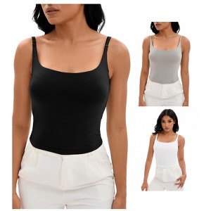 INSPIRE CHIC 3 Packs Women's Square Neck Cami Vest Shelf Bra Adjustable Spaghetti Strap Tank Camisoles - 1 of 4