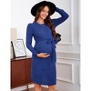 Maternity Long Sleeve Sweater Bodycon Boho Midi Dress Fall Casual Crew Neck Mini Dress Baby Shower Photoshoot Belt - 3 of 4