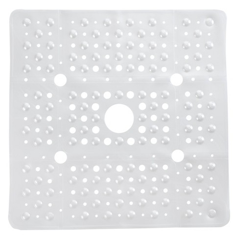 Xl Non-slip Square Shower Mat With Center Drain Hole White Pearl ...