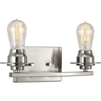 Progress Lighting Debut 2-Light Bath Vanity Fixture, Steel, Brushed Nickel, Clear or Frosted Seeded Glass