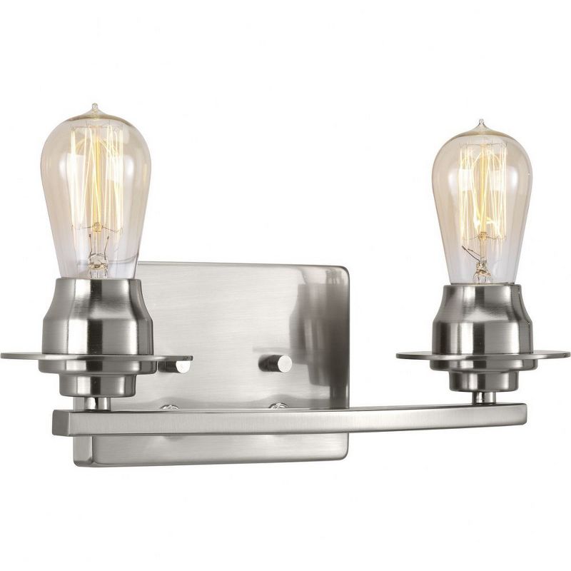 Progress Lighting Debut 2-Light Bath Vanity Fixture, Steel, Brushed Nickel, Clear or Frosted Seeded Glass, 1 of 6