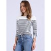 INSPIRE CHIC Women's Color Block Round Neck Long Sleeves Striped Basic T-Shirt - 2 of 4