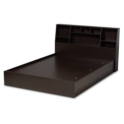 Ergonomic Queen Geoffrey Dark Brown Wood Storage Bed with Bookcase Headboard