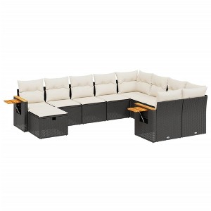 vidaXL 10 Piece Patio Sofa Set with Cushions Black and Cream Poly Rattan - 1 of 4
