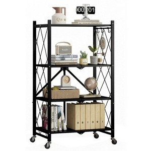 SUGIFT 4-Tier Storage Shelf Foldable Metal Shelving Units with Wheels, Black - 1 of 4