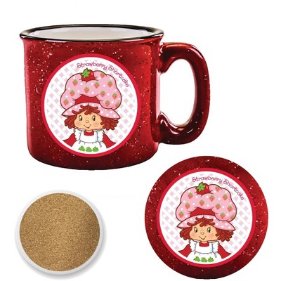 Courtside Market Strawberry Shortcake Sweet Vintage-Lattice 15 oz Mug & Ceramic Coaster Set