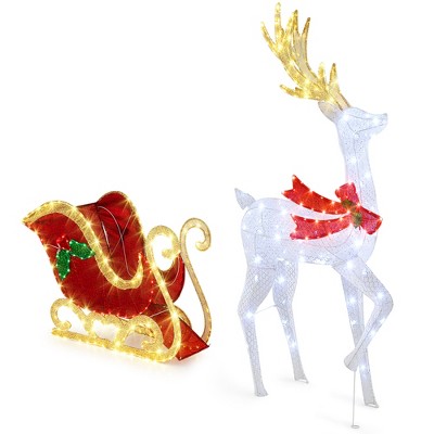 Tangkula 5.4 FT Christmas Lighted Reindeer & Santa’s Sleigh Indoor/Outdoor Xmas Pre-Lit Yard Decoration with 462 LED Lights Stakes & Zip Ties