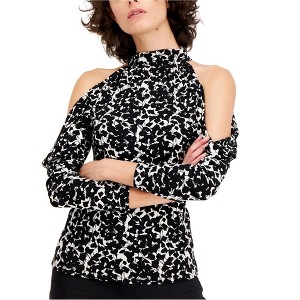 I.N.C International Concepts Womens Bella Mirage Floral Cold Shoulder Blouse, Black, X-Large - 1 of 1