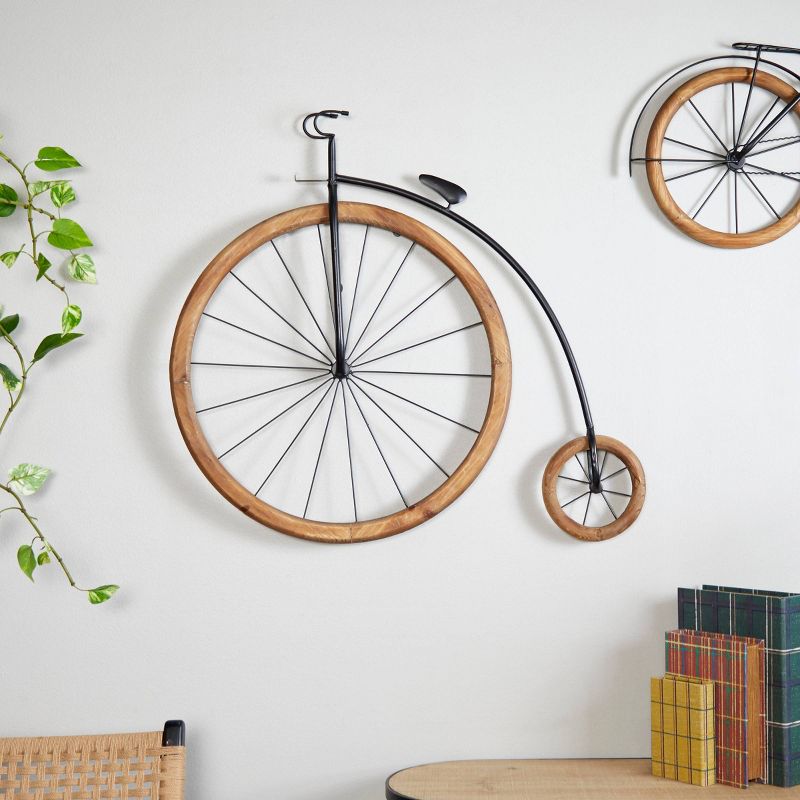 Metal Bike Penny Farthing Wall Decor with Wood Wheels Brown - Olivia &#38; May, 4 of 6