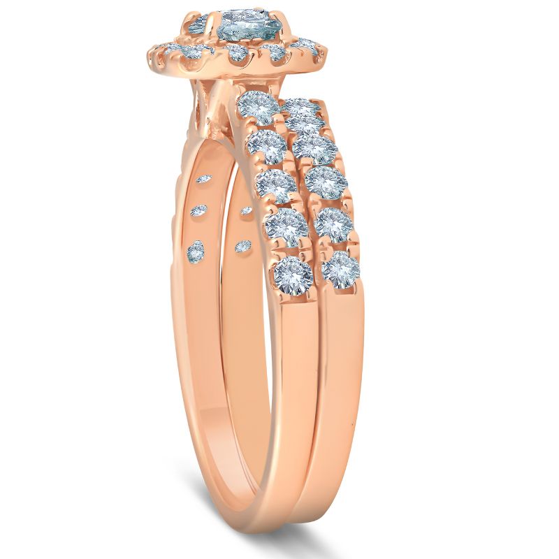 Pompeii3 1 1/4 Ct Diamond Cushion Halo Engagement Wedding Ring Set 14k Rose Gold, 3 of 6