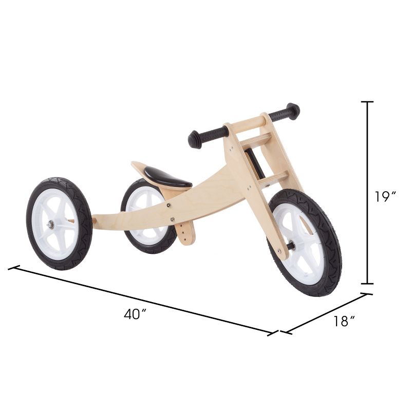 Toy Time Kids' 3-in-1 Convertible Ride-On Balance Bike - Natural Wood, 3 of 5