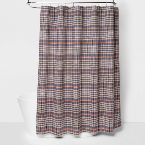 Yarn Dye Adieu Plaid Striped Shower, Blue And Grey Striped Shower Curtain