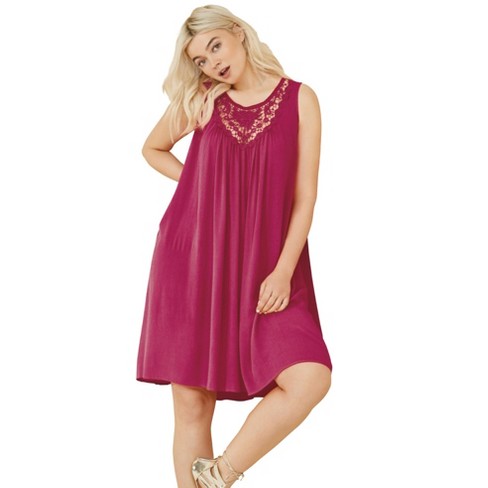 Women's Plus Size Cute Girl Elbow Sleeve Dress - Plum