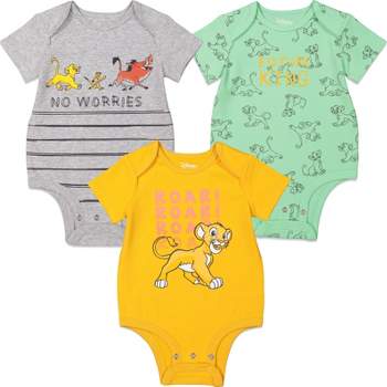 Disney Bambi Lion King Mickey Minnie Mouse Winnie the Pooh Princess Dumbo Baby Girls 3 Pack Bodysuits Newborn to Infant