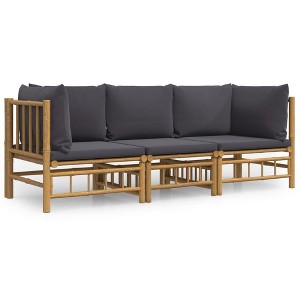 vidaXL Bamboo 3-Piece Outdoor Lounge Set - Includes Middle and Corner Sofas, Dark Gray Polyester Cushions - Perfect for Patio, Farmhouse Style - 1 of 4