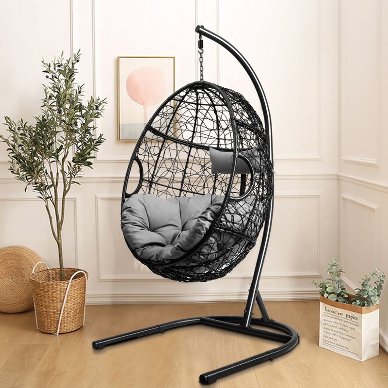 Tangkula Hanging Hammock Chair Egg Swing Chair w/ Seat Cushion Pillow Stand, 2 of 9