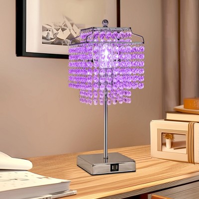 DORESshop 1-Light Bedside Purple Crystal Table Lamp Chrome, Touch Control, 3-Way Dimmable Lamp with Crystal Shade for Bedroom