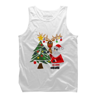 Men's Design By Humans Funny Cute Santa Claus and Christmas Reindeer by Tree By SmileToday Tank Top