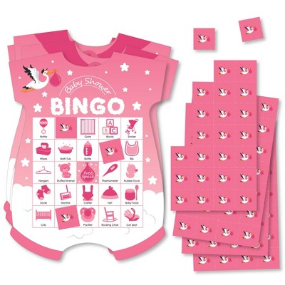 Big Dot of Happiness Girl Special Delivery - Picture Bingo Cards and Markers - It’s A Girl Stork Baby Shower Shaped Bingo Game - Set of 18