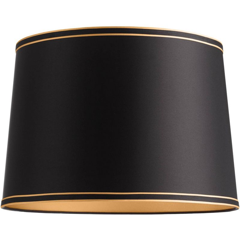 Springcrest Black Medium Drum Lamp Shade with Black and Gold Trim 14" Top x 16" Bottom x 11" High (Spider) Replacement with Harp and Finial, 4 of 10