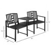 Metal Garden Bench with Middle Table and Umbrella Hole, 2-in-1 Double Patio Chairs, Outdoor 2-person Tete-a-Tete, Slatted - 3 of 4