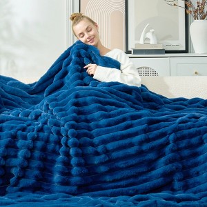 Cozy Bliss Faux Fur Plush Decorative Blanket, Cozy Warm Striped Throw Blanket - 1 of 4