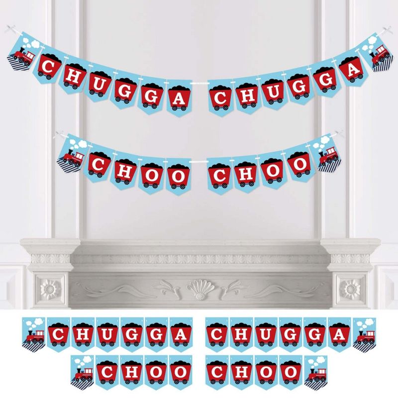 Big Dot of Happiness Railroad Party Crossing - Steam Train Birthday Party or Baby Shower Bunting Banner - Party Decorations - Chugga Chugga Choo Choo, 1 of 5
