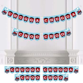 Big Dot of Happiness Railroad Party Crossing - Steam Train Birthday Party or Baby Shower Bunting Banner - Party Decorations - Chugga Chugga Choo Choo