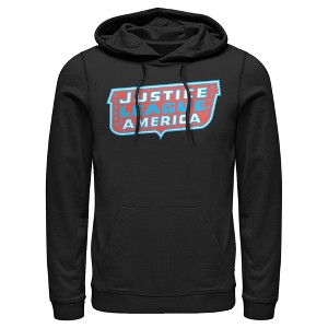 Men's Justice League Patriotic Frame Logo Pull Over Hoodie - 1 of 3