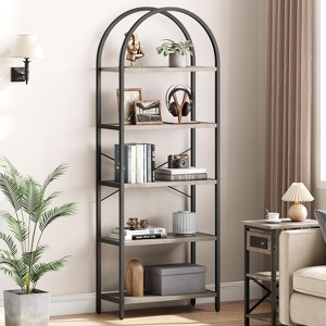5-Tier Modern Arched Bookshelf – Tall Metal Frame & Wood Shelves for Living Room, Bedroom, or Home Office Storage - 1 of 4