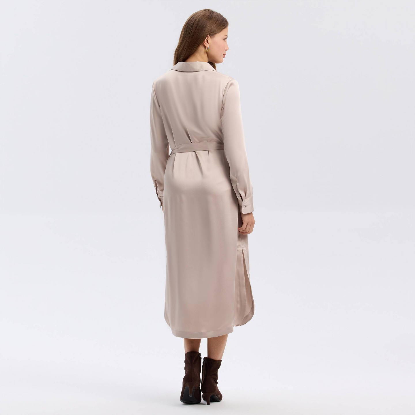 Женское платье A New Day Long Sleeve Belted Satin Midi Shirtdress — фото 2