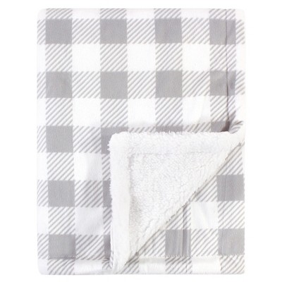 Hudson Baby Infant Plush Blanket with Sherpa Back, Gray Plaid, One Size