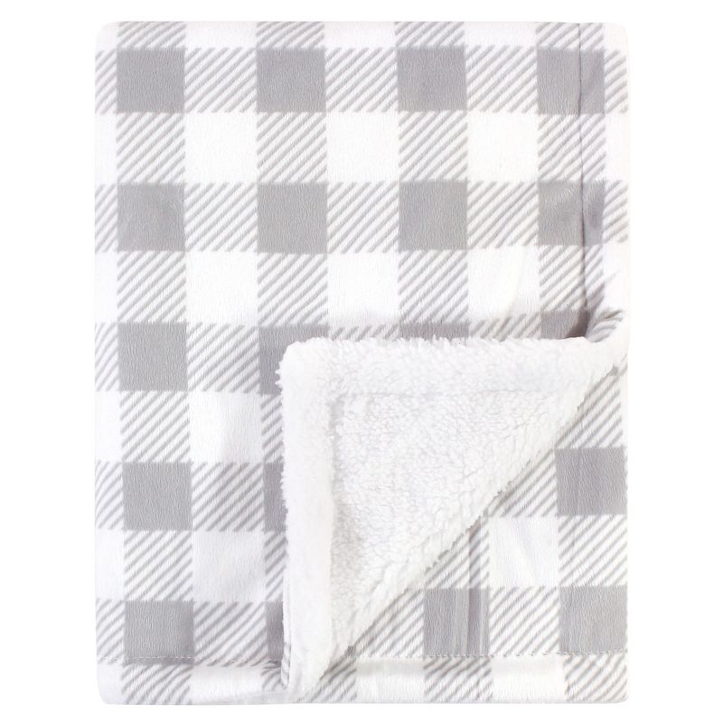 Hudson Baby Infant Plush Blanket with Faux Shearling Back, Gray Plaid, One Size, 1 of 4