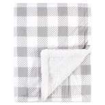 Hudson Baby Infant Plush Blanket with Faux Shearling Back, Gray Plaid, One Size