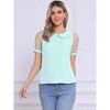 INSPIRE CHIC Women's Vintage Peter Pan Collar Puff Polka Dots Mesh Short Sleeve Blouse - 3 of 4