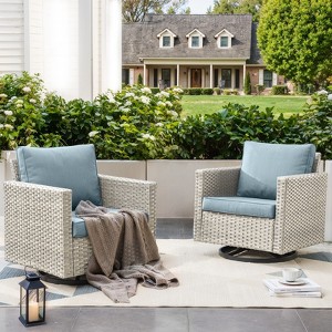 Outdoor Patio Swivel Chair Glider Chair with Removable Cushions for Porch - 1 of 4
