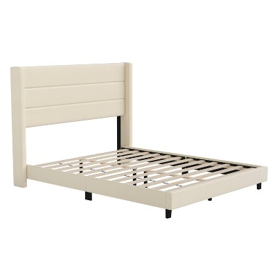 Taylor & Logan Queen 47" High Hilton Platform Bed Beige: Upholstered Frame, No Box Spring Needed
