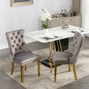 PAGED Contemporary Velvet Dining Chairs Set of 2 Dining Room Chairs with Chrome Stainless Steel Plating Legs and Nailhead Trim for Living Room - 1 of 4