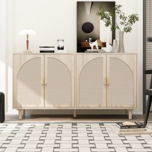 Sideboard Buffet Cabinet, Kitchen Pantry Storage Cabinet With Metal Semi-circle Handle, Built-in Adjustable Laminates For Dining Room - 1 of 4