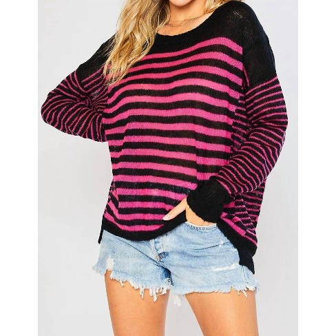 Women s Oversized Stripe Scoop Neck Pullover Sweater Bluivy S m Target