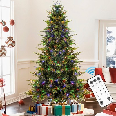 Pre-lit Artificial Christmas Tree with LED Lights, PVC Branch Tips, Hinged Branches, Sturdy Metal Base