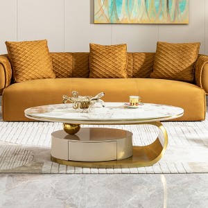 Sintered Stone Coffee Table with Matt Gold Stainless Steel Base and 2 Drawers for Living Room - 1 of 4