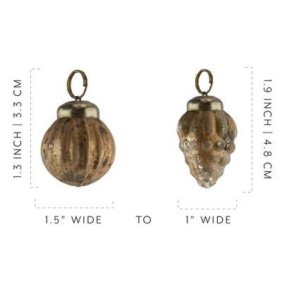 Gold Distressed Glass Finial Ornaments Set of 12