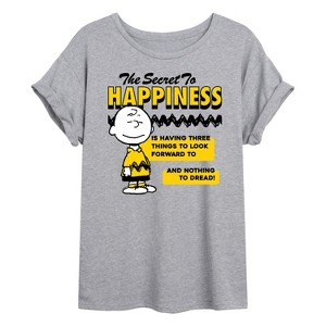 Women's - Peanuts - Charlie Brown Secret To Happiness Oversized Graphic T-Shirt - 1 of 4