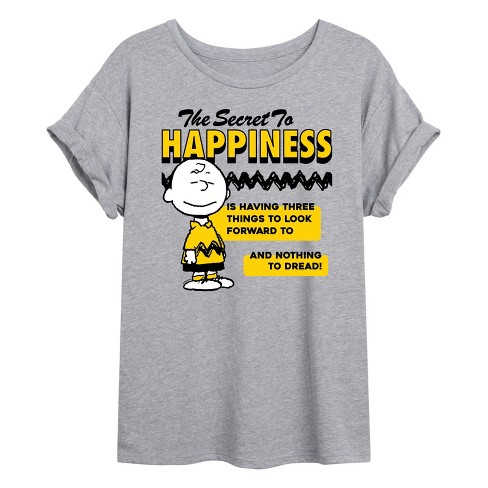 Women's - Peanuts - Charlie Brown Secret To Happiness Oversized Graphic T-Shirt - image 1 of 4