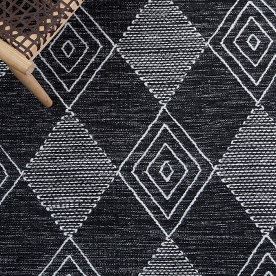 Bohemian Nomadic Black & Ivory 72" Square Synthetic Kilim Rug