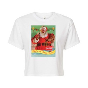 Women's - Coca-Cola - Sip Of Good Taste Vintage Coca Cola Santa Cropped Graphic T-Shirt - 1 of 4