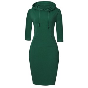 Women Long Sleeve Hooded Sweatshirt Midi Dress - 1 of 4