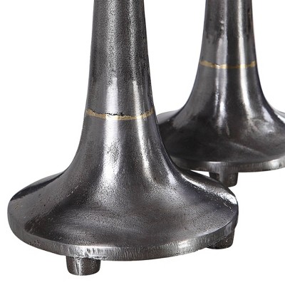 Elegance Reimagined Silver and Gold Iron Candleholders, Set of 2
