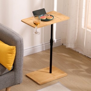 KTMBDW C-Shaped End Table, Side Table for Sofa, Couch Table with Metal Frame, Small TV Tray Table for Living Room, Bedroom, Natural - 1 of 4